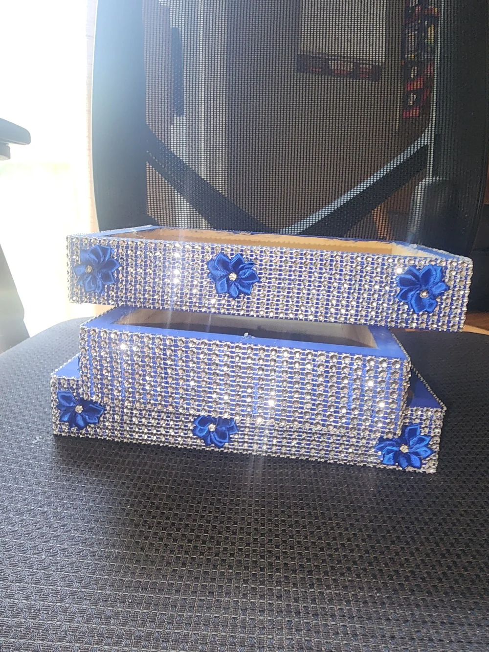 Decorative Blue and Silver Wooden Display Tray - Home Art